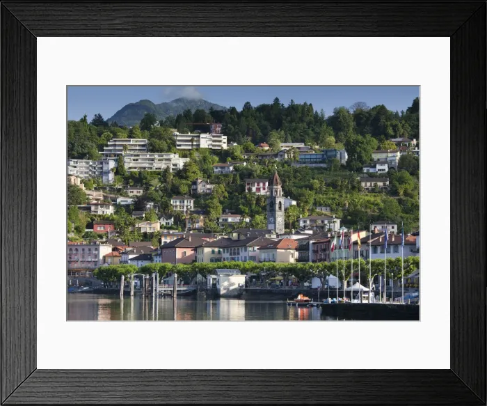 Framed Print : Switzerland, Ticino, Lake Maggiore, Ascona, town view morning Framed Print : Switzerland, Ticino, Lake Maggiore, Ascona, town view morning