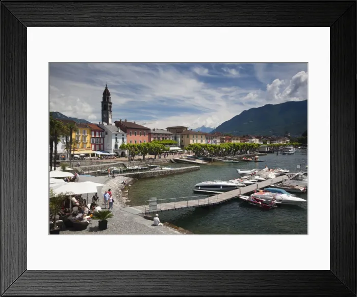 Framed Print : Switzerland, Ticino, Lake Maggiore, Ascona, Piazza Motta and lakefront Framed Print : Switzerland, Ticino, Lake Maggiore, Ascona, Piazza Motta and lakefront