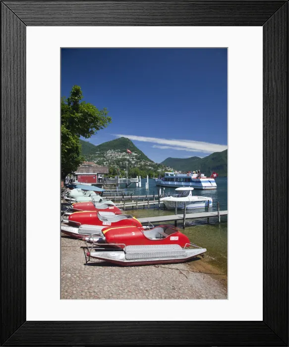 Framed Print : Switzerland, Ticino, Lake Lugano, Lugano, lakefront with paddleboats Framed Print : Switzerland, Ticino, Lake Lugano, Lugano, lakefront with paddleboats