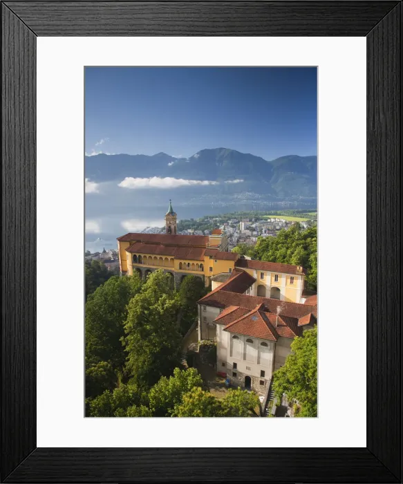 Framed Print : Switzerland, Ticino, Lake Maggiore, Locarno, Madonna del Sasso church, morning Framed Print : Switzerland, Ticino, Lake Maggiore, Locarno, Madonna del Sasso church, morning