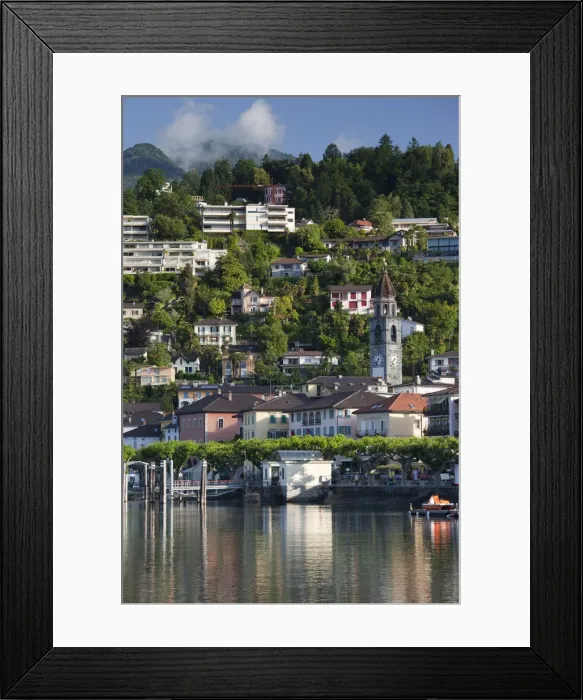 Framed Print : Switzerland, Ticino, Lake Maggiore, Ascona, town view morning