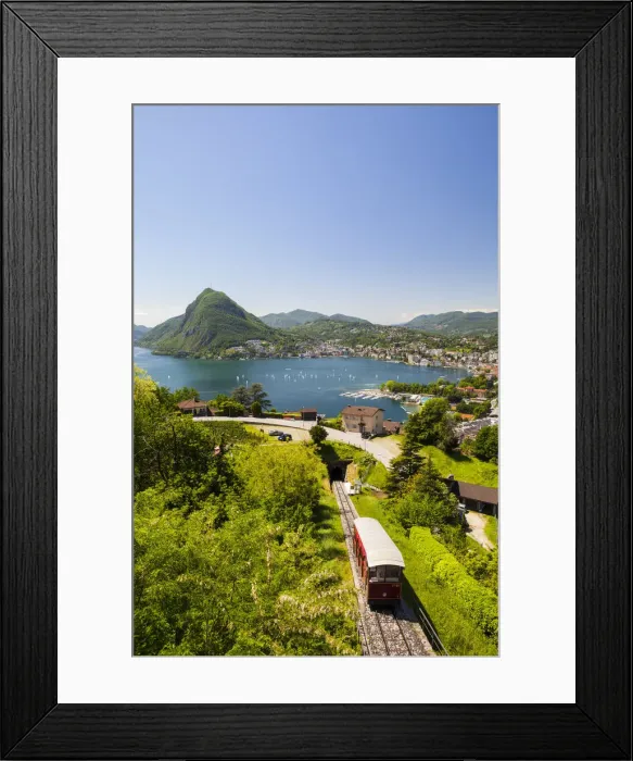 Framed Print : View over Funicular Railway and Lugano from Monte Bre, Lake Lugano, Ticino, Switzerland Framed Print : View over Funicular Railway and Lugano from Monte Bre, Lake Lugano, Ticino, Switzerland