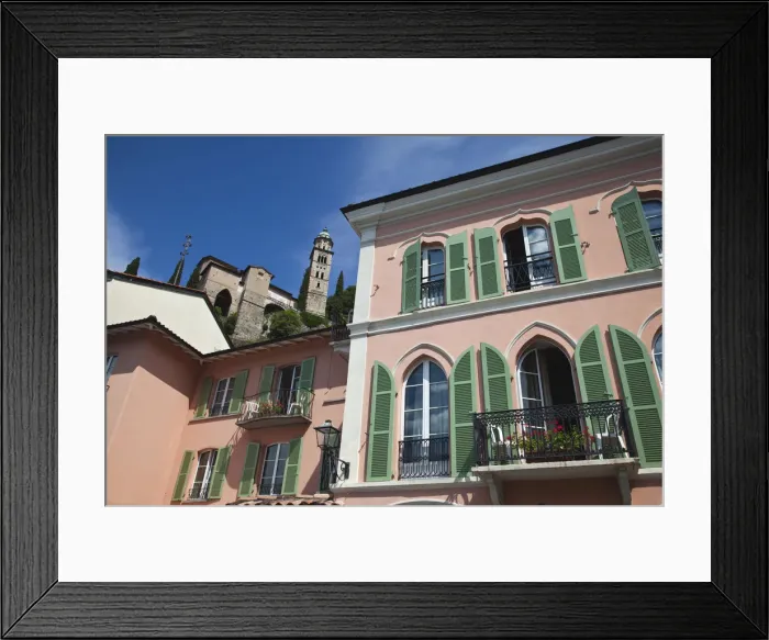 Framed Print : Switzerland, Ticino, Lake Lugano, Morcote, lakefront buildings and Chiesa Santa Maria Framed Print : Switzerland, Ticino, Lake Lugano, Morcote, lakefront buildings and Chiesa Santa Maria
