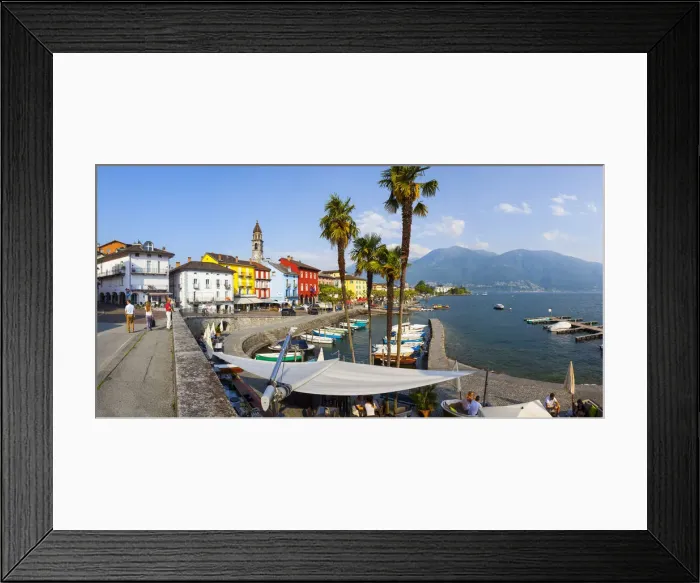 Framed Print : Asconas picturesque Lakeside Promenade and Boat Harbour, Ascona, Lake Maggiore