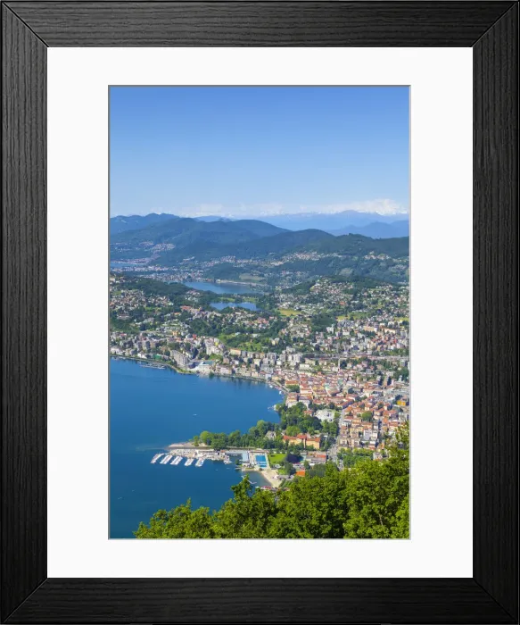 Framed Print : Elevated view over central Lugano from Monte Bre, Lugano, Lake Lugano, Ticino, Switzerland Framed Print : Elevated view over central Lugano from Monte Bre, Lugano, Lake Lugano, Ticino, Switzerland