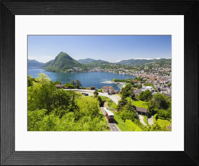 Framed Print : View over Funicular Railway and Lugano from Monte Bre, Lake Lugano, Ticino, Switzerland Framed Print : View over Funicular Railway and Lugano from Monte Bre, Lake Lugano, Ticino, Switzerland
