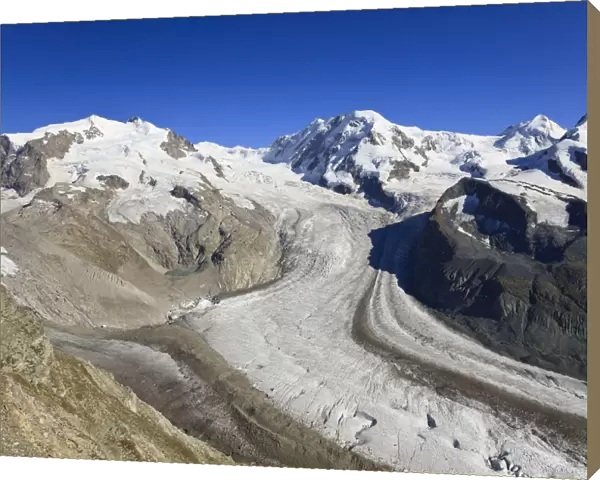 Switzerland, Valais, Zermatt, Gornergrat mountain, Monte Rosa and Glaciers