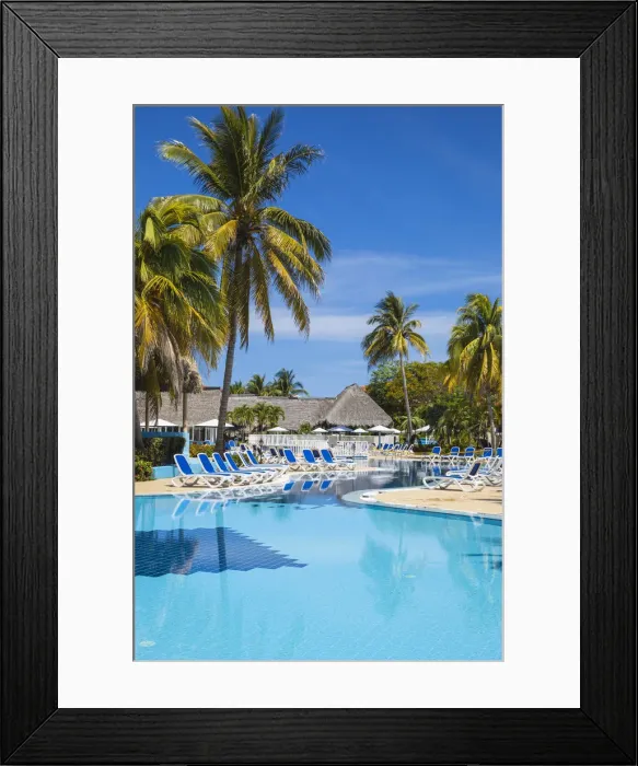 Framed Print : Cuba, Jardines del Rey, Cayo Coco, Playa Larga, Colonial Hotel swimming pool