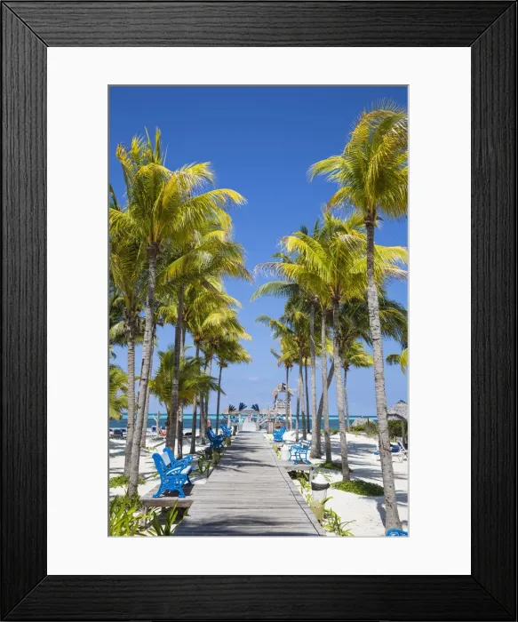 Framed Print : Cuba, Jardines del Rey, Cayo Guillermo, Playa El Paso, Melia Hotel, Palm lined wooden Framed Print : Cuba, Jardines del Rey, Cayo Guillermo, Playa El Paso, Melia Hotel, Palm lined wooden