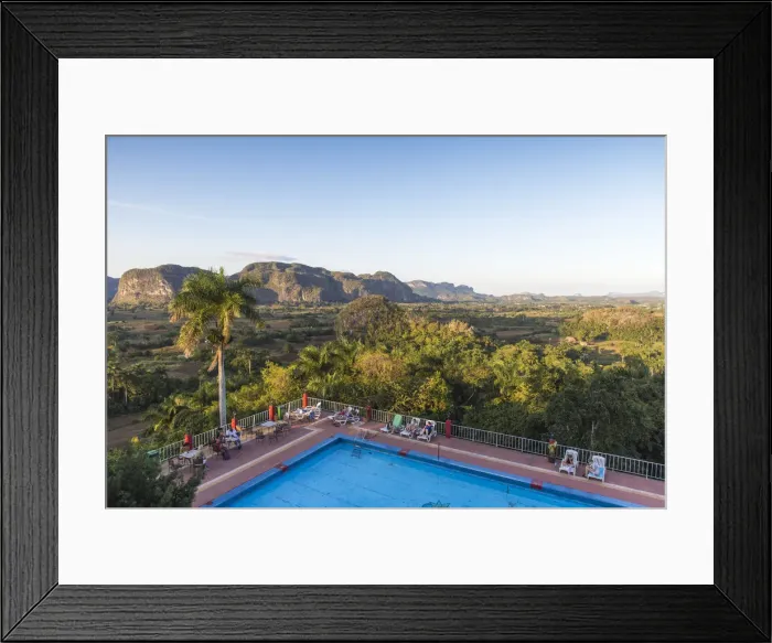 Framed Print : Cuba, Pinar del Raio Province, Vinales, View over Hotel Horizontes Los Jazmines swimming