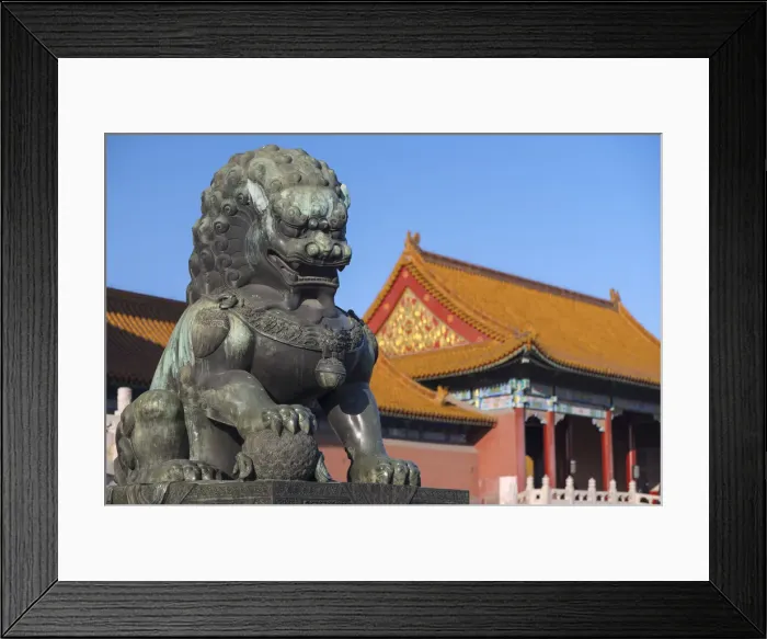 Framed Print : China, Beijing, Forbidden City, Lion outside Gate of Supreme Harmony Framed Print : China, Beijing, Forbidden City, Lion outside Gate of Supreme Harmony