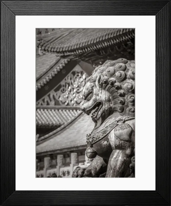 Framed Print : China, Beijing, Forbidden City, Lion outside Gate of Supreme Harmony