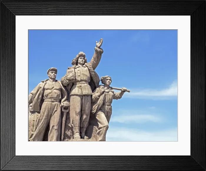 Framed Print : China, Beijing, Statue of marching Chinese army soldiers in front of Chairman Mao Framed Print : China, Beijing, Statue of marching Chinese army soldiers in front of Chairman Mao