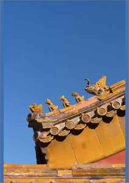 China, Beijing, Forbidden City, ceramic roof detail