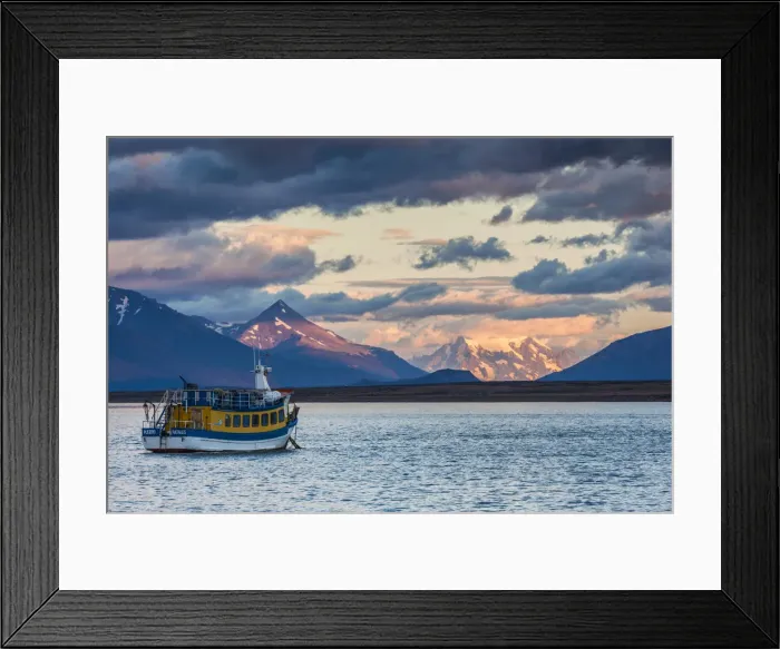 Framed Print : Chile, Magallanes Region, Puerto Natales, Seno Ultima Esperanza bay, tour boat Framed Print : Chile, Magallanes Region, Puerto Natales, Seno Ultima Esperanza bay, tour boat