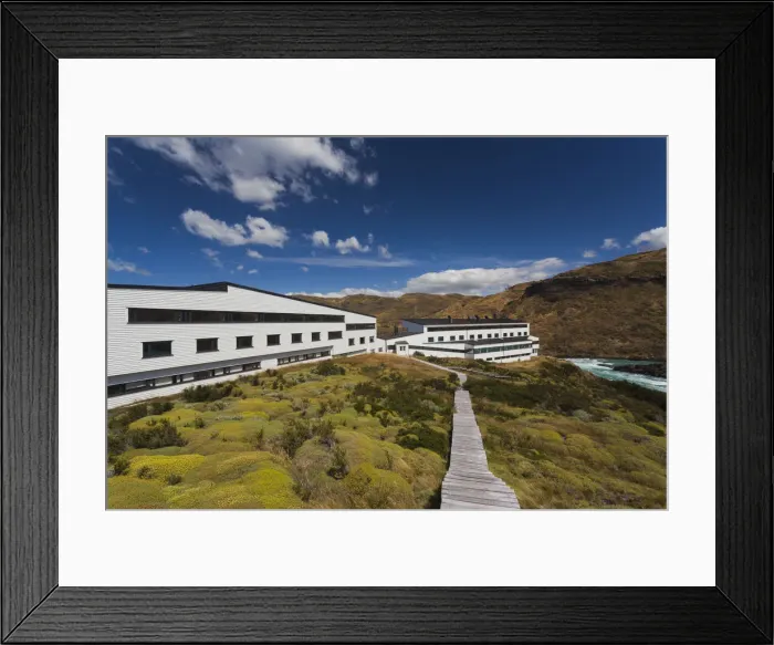 Framed Print : Chile, Magallanes Region, Torres del Paine National Park, Lago Pehoe, Explora Hotel Framed Print : Chile, Magallanes Region, Torres del Paine National Park, Lago Pehoe, Explora Hotel