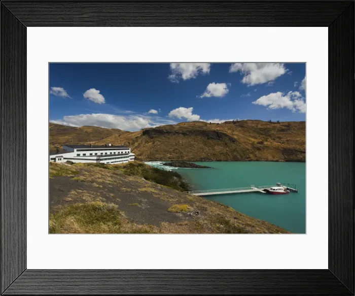 Framed Print : Chile, Magallanes Region, Torres del Paine National Park, Lago Pehoe, Explora Hotel Framed Print : Chile, Magallanes Region, Torres del Paine National Park, Lago Pehoe, Explora Hotel