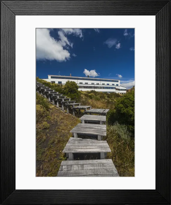 Framed Print : Chile, Magallanes Region, Torres del Paine National Park, Lago Pehoe, Explora Hotel Framed Print : Chile, Magallanes Region, Torres del Paine National Park, Lago Pehoe, Explora Hotel