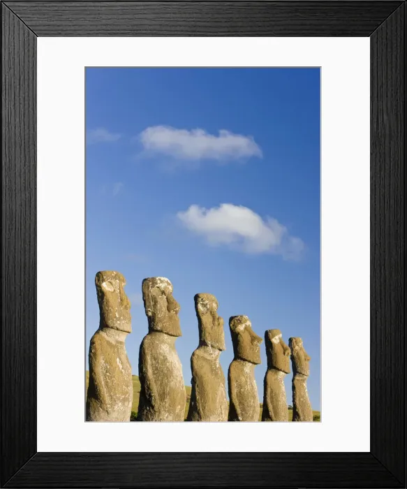 Framed Print : Chile, Rapa Nui, Easter Island, row of monolithic stone Moai statues known as Ahu Akivi Framed Print : Chile, Rapa Nui, Easter Island, row of monolithic stone Moai statues known as Ahu Akivi
