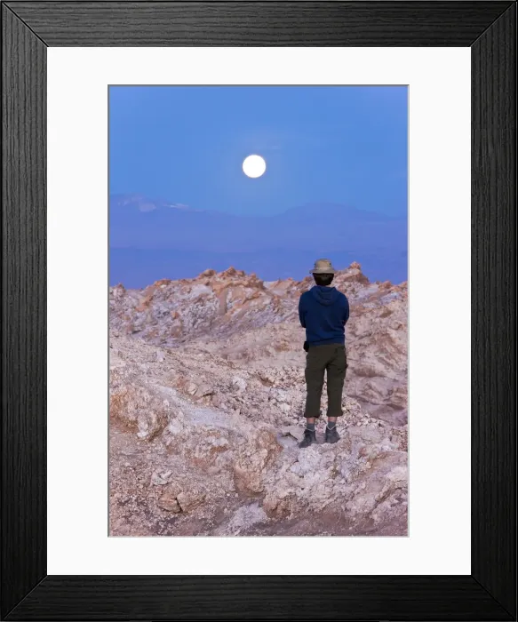 Framed Print : Chile, Norte Grande, Atacama desert, Valley of the Moon, watching the full moon rise Framed Print : Chile, Norte Grande, Atacama desert, Valley of the Moon, watching the full moon rise
