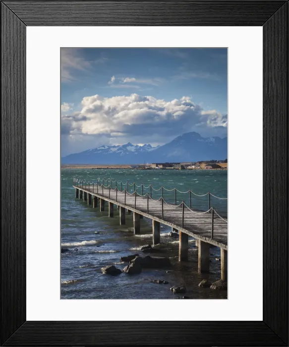 Framed Print : Chile, Magallanes Region, Puerto Natales, Seno Ultima Esperanza bay, pier at Puerto Framed Print : Chile, Magallanes Region, Puerto Natales, Seno Ultima Esperanza bay, pier at Puerto