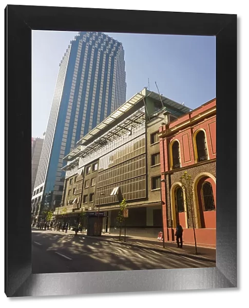 Chile, Santiago, Museum La Merced and office buildings in the Central Business District