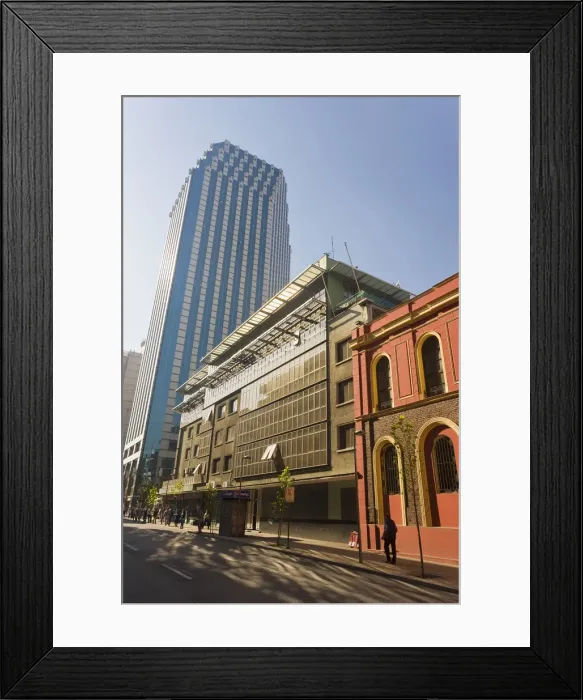 Framed Print : Chile, Santiago, Museum La Merced and office buildings in the Central Business District Framed Print : Chile, Santiago, Museum La Merced and office buildings in the Central Business District