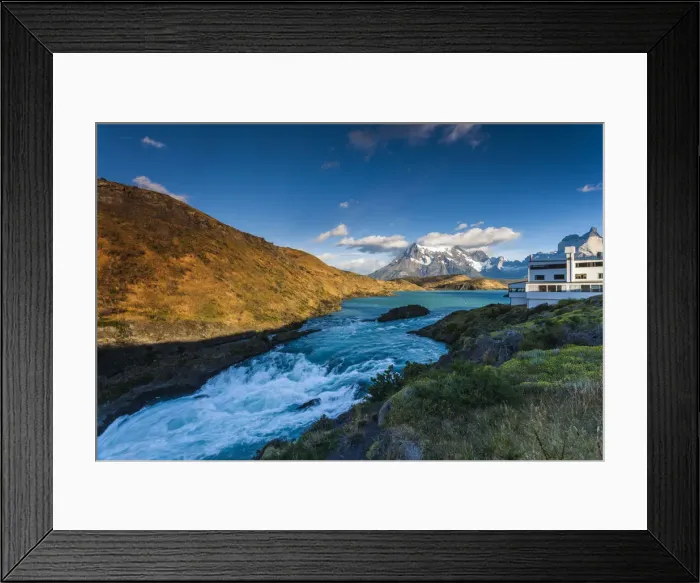 Framed Print : Chile, Magallanes Region, Torres del Paine National Park, Lago Pehoe, Explora Hotel Framed Print : Chile, Magallanes Region, Torres del Paine National Park, Lago Pehoe, Explora Hotel