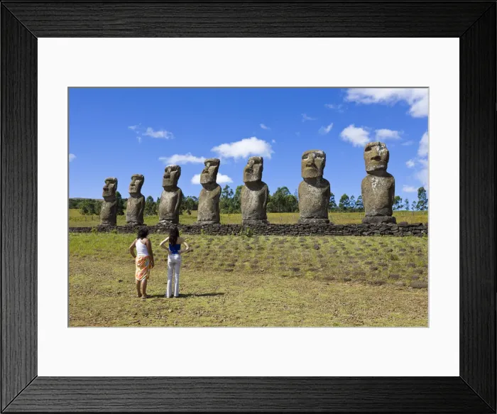 Framed Print : Chile, Rapa Nui, Easter Island, Ahu Akivi, row of monolithic stone Moai statues Framed Print : Chile, Rapa Nui, Easter Island, Ahu Akivi, row of monolithic stone Moai statues