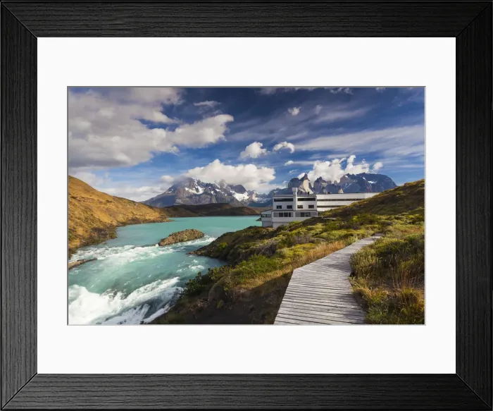 Framed Print : Chile, Magallanes Region, Torres del Paine National Park, Lago Pehoe, Explora Hotel Framed Print : Chile, Magallanes Region, Torres del Paine National Park, Lago Pehoe, Explora Hotel