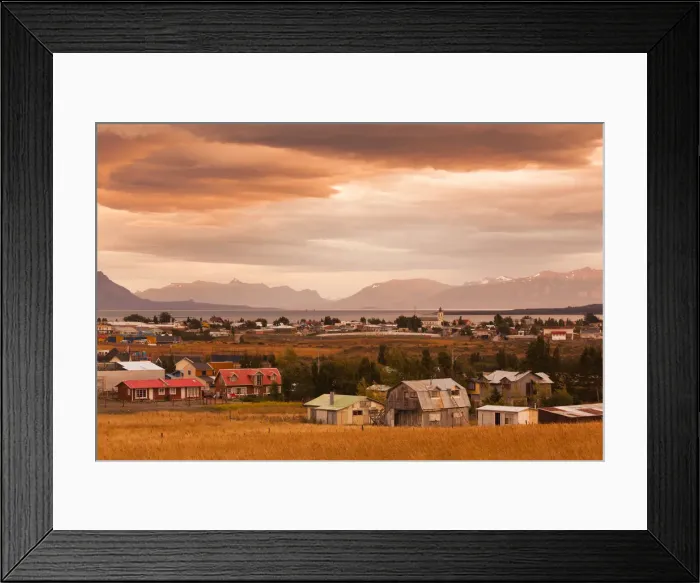 Framed Print : Chile, Magallanes Region, Puerto Natales, elevated town view Framed Print : Chile, Magallanes Region, Puerto Natales, elevated town view