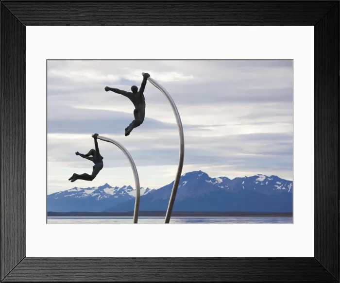 Framed Print : Chile, Magallanes Region, Puerto Natales, Seno Ultima Esperanza bay, waterfront sculpture Framed Print : Chile, Magallanes Region, Puerto Natales, Seno Ultima Esperanza bay, waterfront sculpture