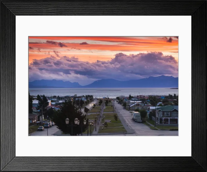Framed Print : Chile, Magallanes Region, Puerto Natales, elevated town view Framed Print : Chile, Magallanes Region, Puerto Natales, elevated town view