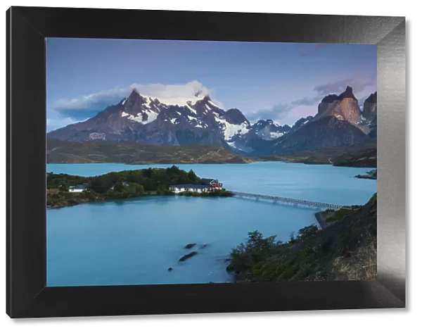 Chile, Magallanes Region, Torres del Paine National Park, Lago Pehoe, elevated view