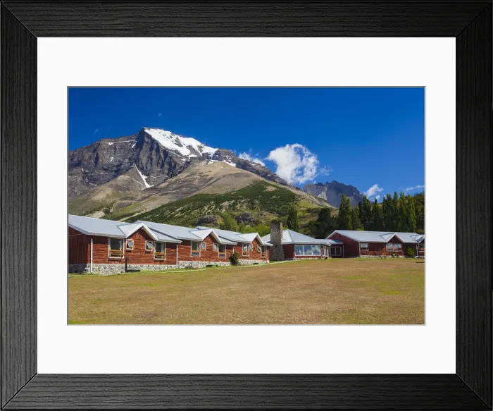 Framed Print : Chile, Magallanes Region, Torres del Paine National Park, buidlings of the Hotel Las Framed Print : Chile, Magallanes Region, Torres del Paine National Park, buidlings of the Hotel Las
