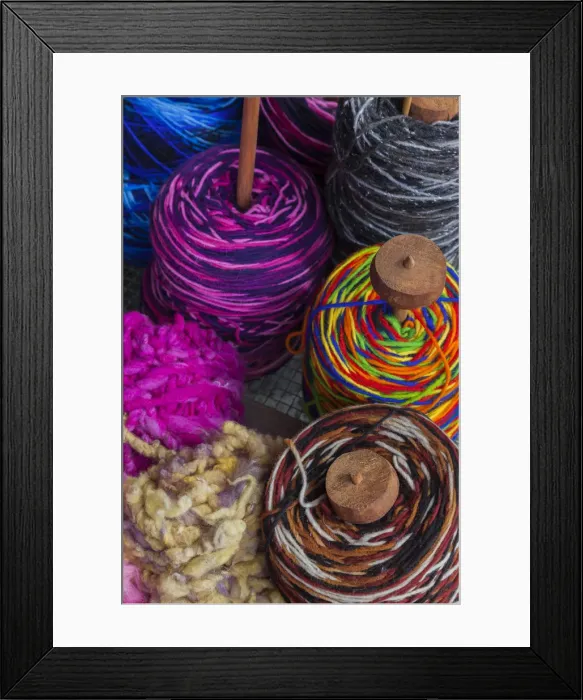 Framed Print : Chile, Los Lagos Region, Puerto Montt, Angelmo harbor market, Chiloe wool yarn dyed