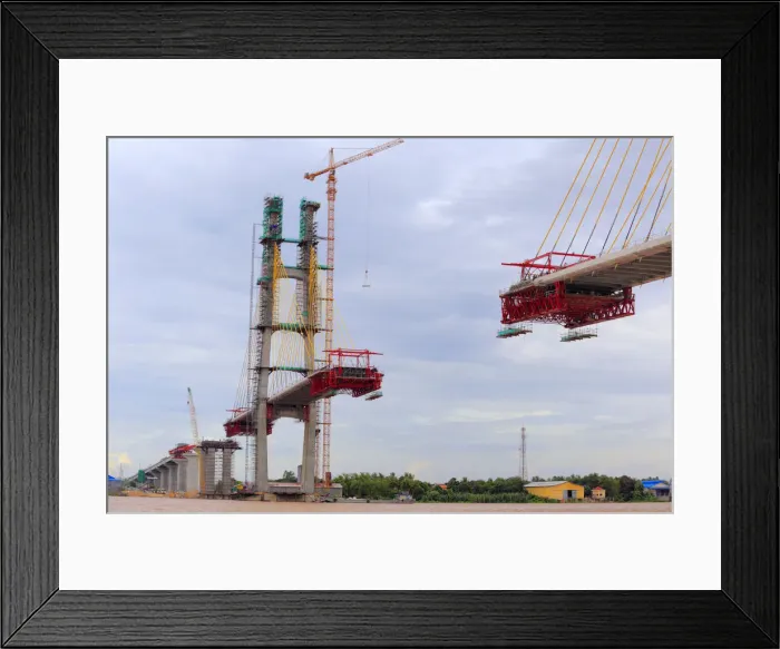 Framed Print : Bridge construction, Mekong river, Phnom Penh, Cambodia Framed Print : Bridge construction, Mekong river, Phnom Penh, Cambodia