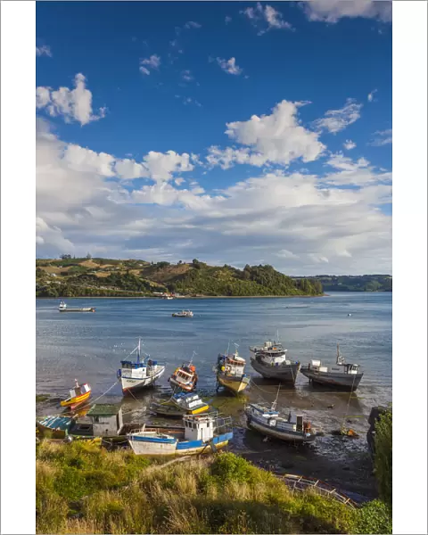 Chile, Chiloe Island, Dalcahue, fishing boats