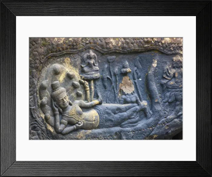 Framed Print : Cambodia, Temples of Angkor (UNESCO site), Kbal Spean, riverbed carving of reclining Framed Print : Cambodia, Temples of Angkor (UNESCO site), Kbal Spean, riverbed carving of reclining