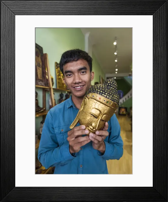 Framed Print : Cambodia, Battambang, carft shop vendor, MR Framed Print : Cambodia, Battambang, carft shop vendor, MR
