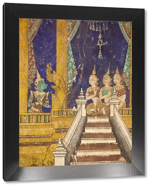 Cambodia, Phnom Penh, Royal Palace, Silver Pagoda, Frescoes paintings in the courtyard