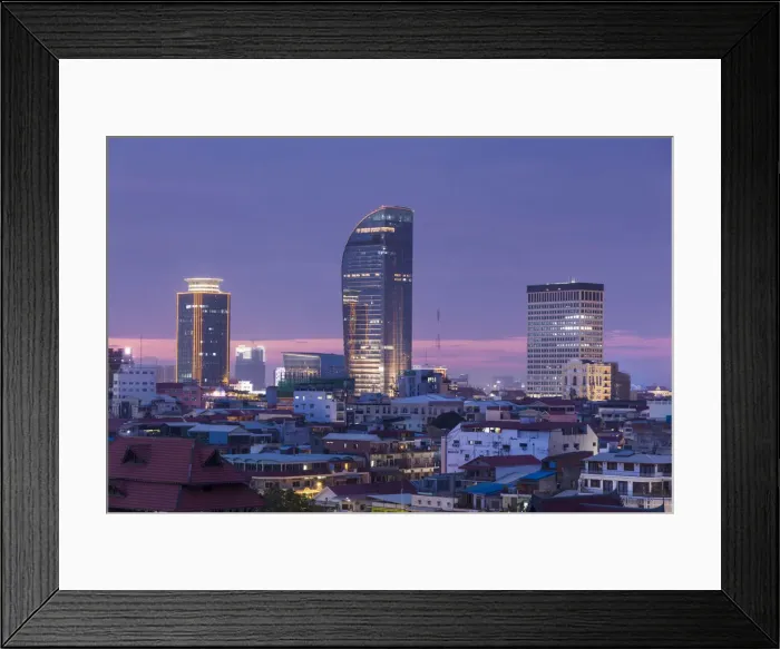 Framed Print : Cambodia, Phnom Penh, elevated city skyline, dusk Framed Print : Cambodia, Phnom Penh, elevated city skyline, dusk