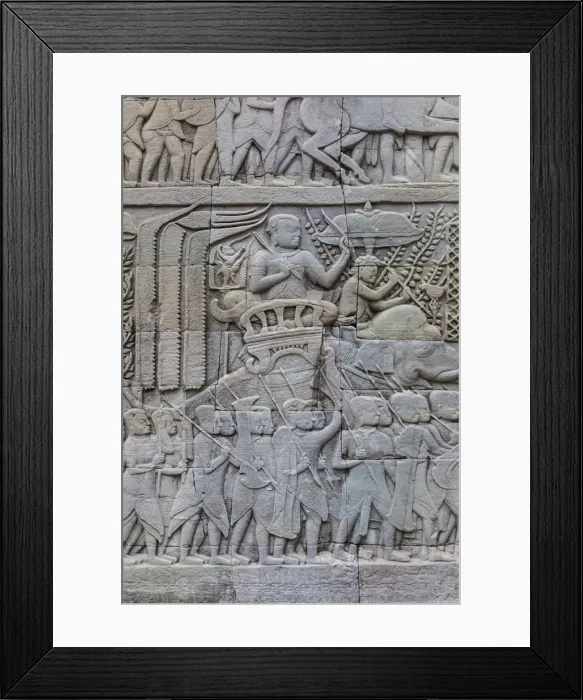 Framed Print : Cambodia, Angkor, Angkor Thom, Bayon Temple, temple bas-relief Framed Print : Cambodia, Angkor, Angkor Thom, Bayon Temple, temple bas-relief
