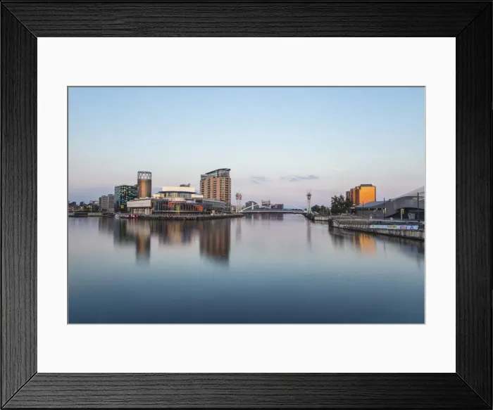 Framed Print : UK, England, Manchester, Salford, Salford Quays, Lowry theatre, footbridge and Quay Framed Print : UK, England, Manchester, Salford, Salford Quays, Lowry theatre, footbridge and Quay