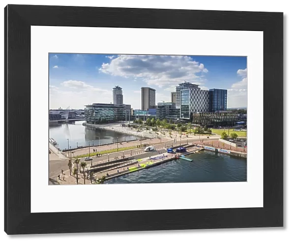 UK, England, Manchester, Salford, View of Salford Quays looking towards Media City