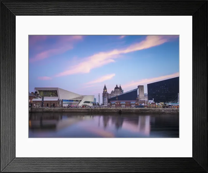 Framed Print : United Kingdom, England, Merseyside, Liverpool, View of Pier Head buildings reflecting Framed Print : United Kingdom, England, Merseyside, Liverpool, View of Pier Head buildings reflecting