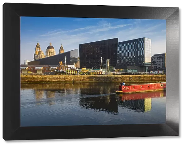 United Kingdom, England, Merseyside, Liverpool, View of Pier Head buildings reflecting