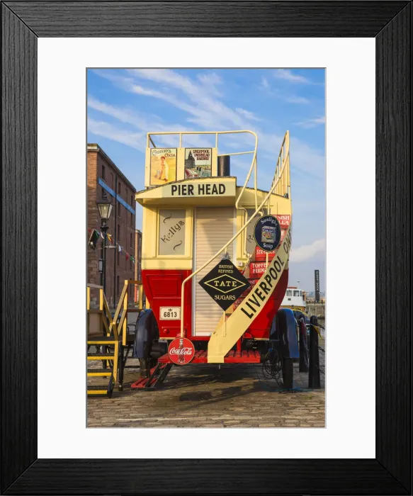 Framed Print : United Kingdom, England, Merseyside, Liverpool, Vintage steam powered bus in Albert Dock Framed Print : United Kingdom, England, Merseyside, Liverpool, Vintage steam powered bus in Albert Dock
