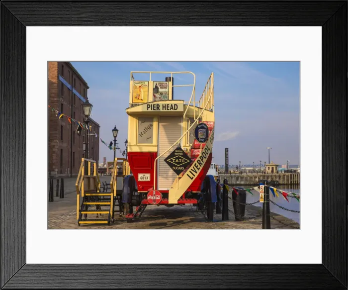 Framed Print : United Kingdom, England, Merseyside, Liverpool, Vintage steam powered bus in Albert Dock Framed Print : United Kingdom, England, Merseyside, Liverpool, Vintage steam powered bus in Albert Dock