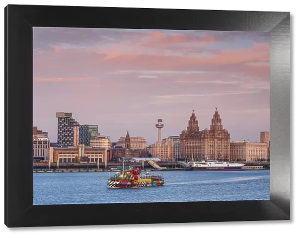 United Kingdom, England, Merseyside, Liverpool, Mersey ferry and Liverpool skyline